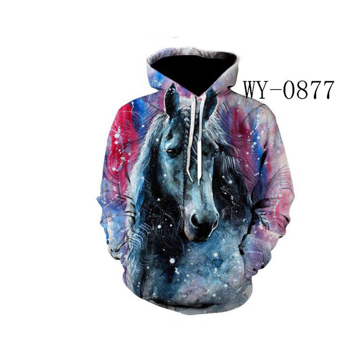 Color Horse 3D Printed Hooded Pocket Sweater