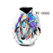 Color Horse 3D Printed Hooded Pocket Sweater