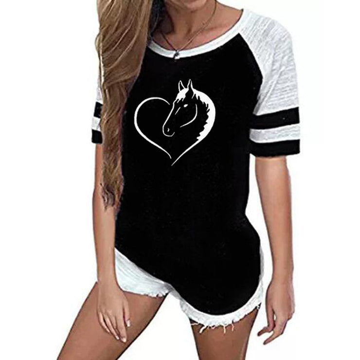 Horse print round neck short sleeve