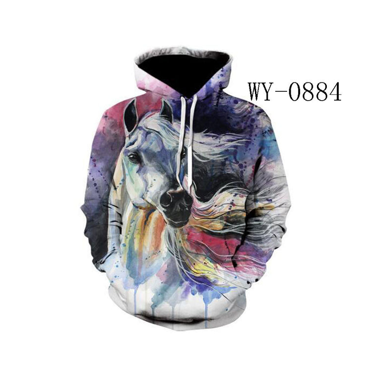 Color Horse 3D Printed Hooded Pocket Sweater