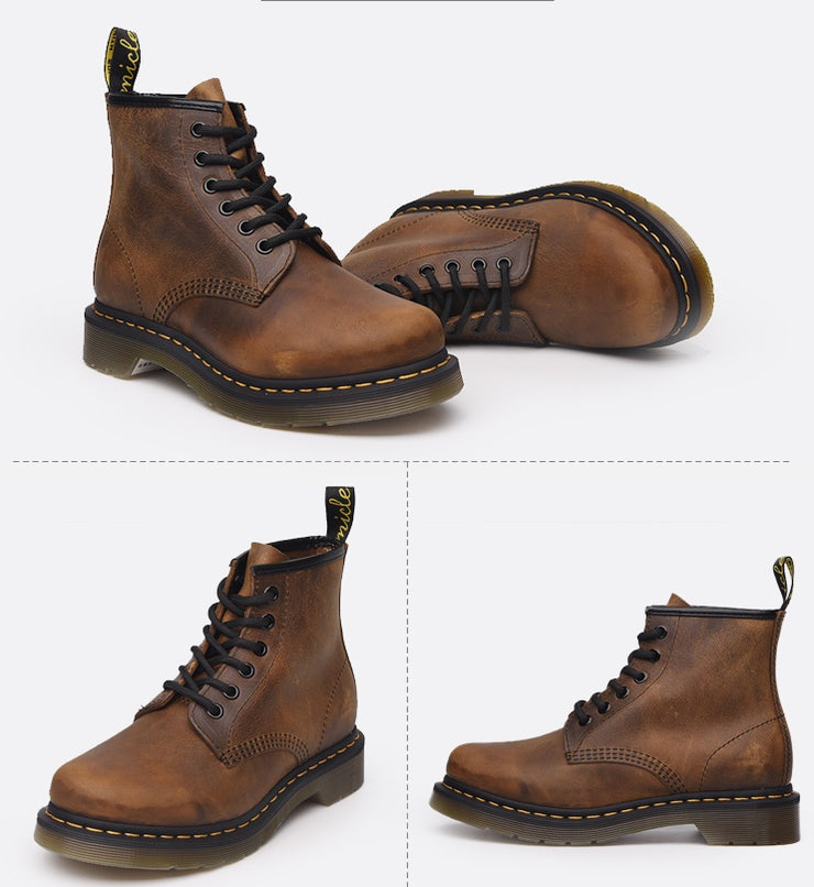 Coffee Crazy Horse Leather High Top Couple Lace Up Outdoor Boots