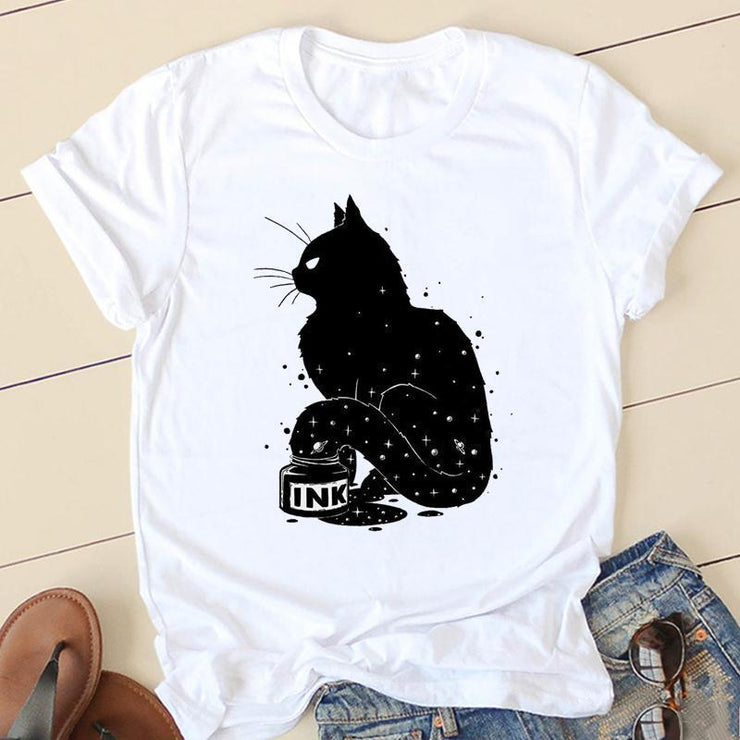Horse Head Riding Simple Pattern Round Neck Printed White T-shirt