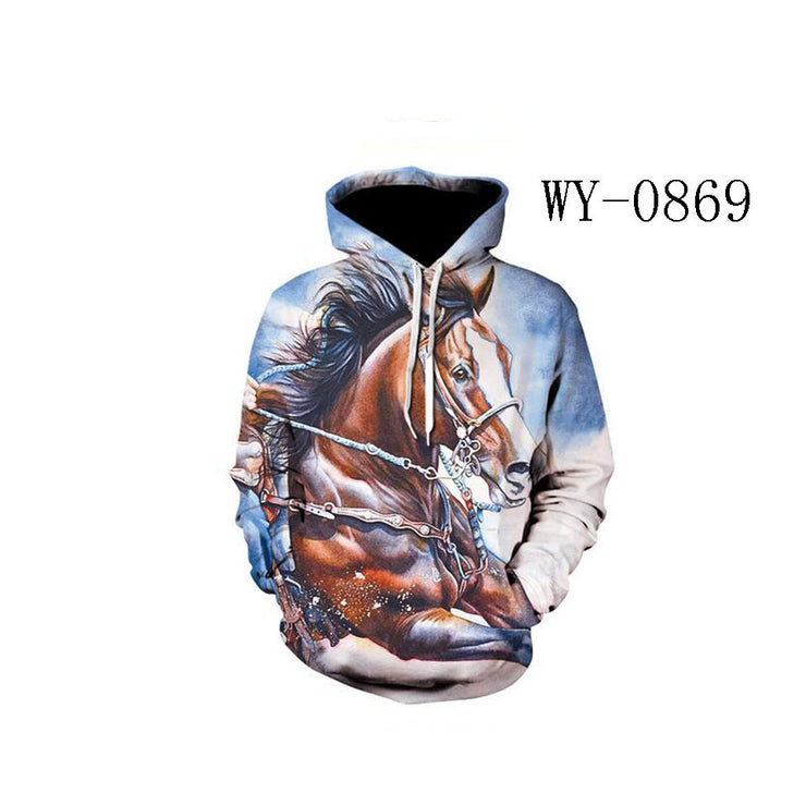Color Horse 3D Printed Hooded Pocket Sweater
