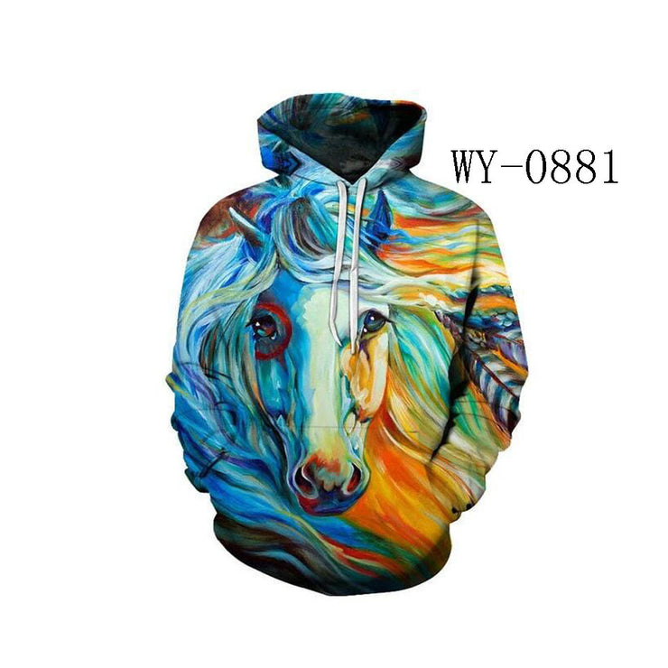 Color Horse 3D Printed Hooded Pocket Sweater