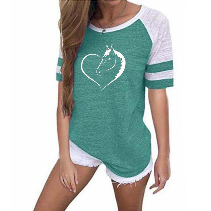 Horse print round neck short sleeve