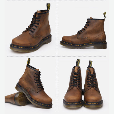 Coffee Crazy Horse Leather High Top Couple Lace Up Outdoor Boots