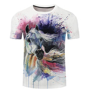 Men's 3d Horse Printed T-shirt Riding Crew Neck Short Sleeve Streetwear Hip Hop Trend