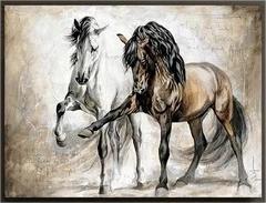 Retro Animal Horse Two Horses Canvas Painting