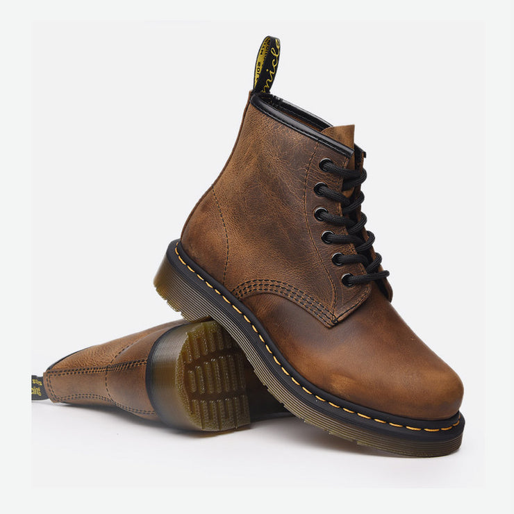 Coffee Crazy Horse Leather High Top Couple Lace Up Outdoor Boots