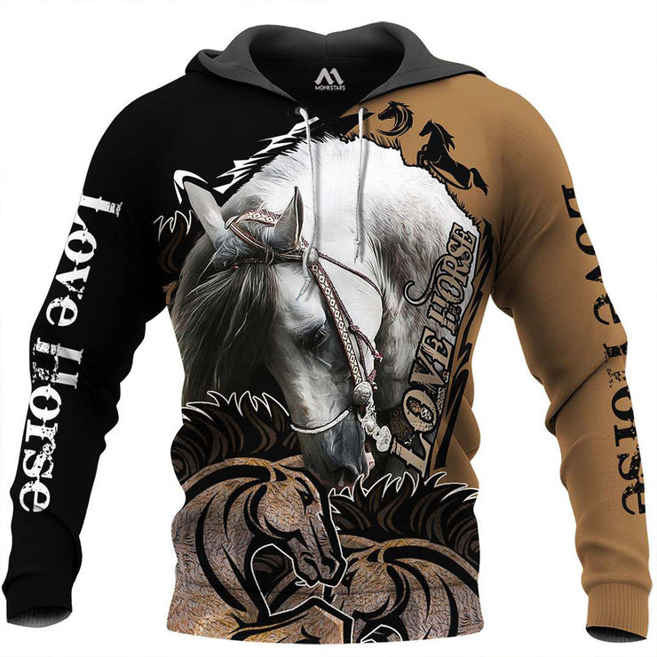 European And American Style Horse Series 3D Digital Printing Hooded Sweater